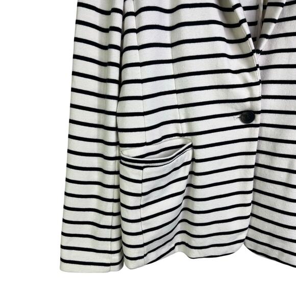 Old Navy Blazer Womens Large Cream/Black Striped Pocket Front Long Sleeve - Picture 4 of 8
